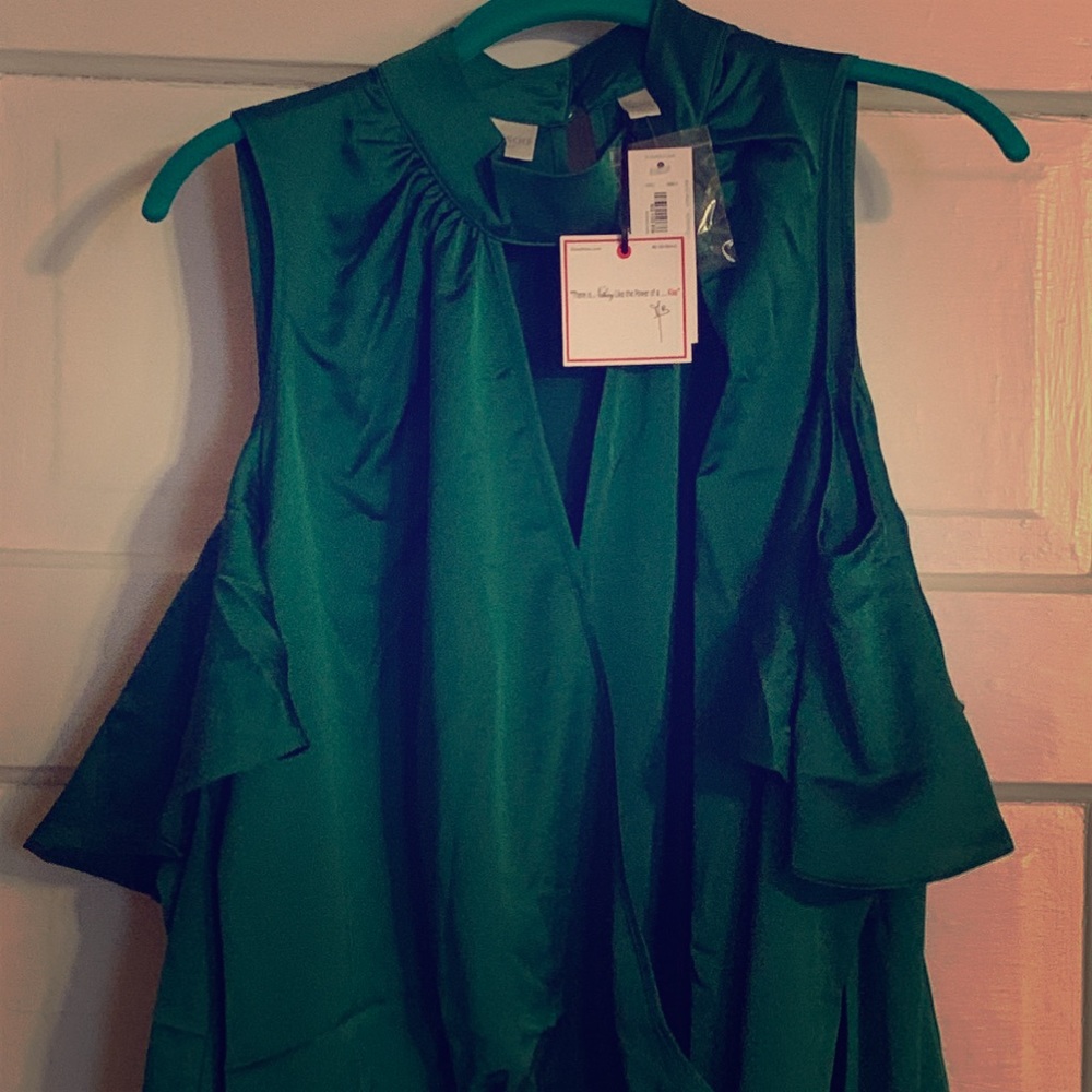 Bisou Bisou Size Large Green Cold Shoulder Blouse